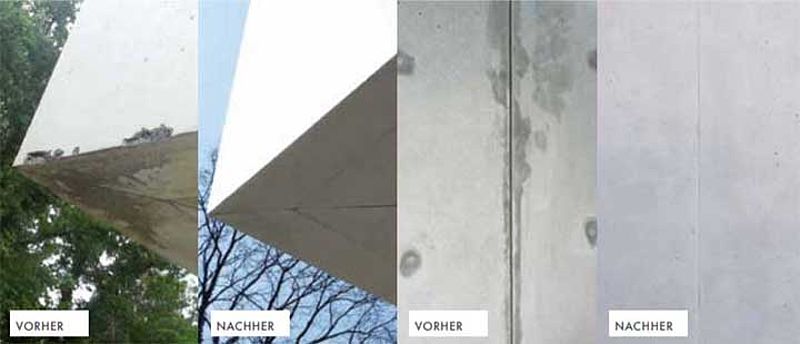 Farba laserunkowa KEIM Concretal tworzy półprzezroczystą warstwę na powierzchni betonu, podkreślając jego strukturę i optyczny charakter.